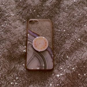 Purple marble iPhone 7 case with a popsocket